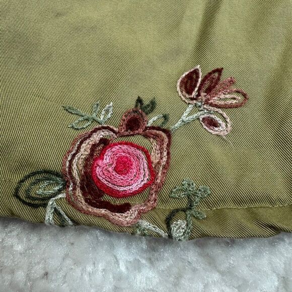 John Mark Olive Green Floral Embroidered Blouse Ruffle Bell Sleeve - Picture 7 of 9